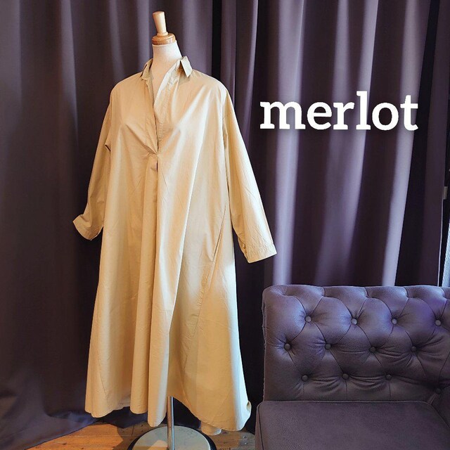 I96 Merlot ワンピース F ベージュ Aライン ロング 長袖 綿 メルロー Merlot 新品 中古のオークション モバオク No