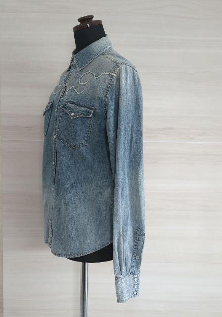 ラルフローレン ウエスタンデニムシャツ 9号 刺繍入りウォッシュダメージ加工 ラルフローレン ウエスタンデニムシャツ 9号 刺繍入りウォッシュ