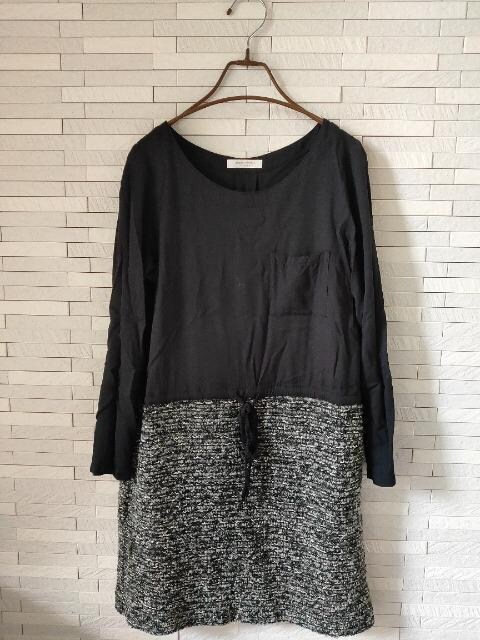 ショコラフィネローブ ツイード ドッキング 長袖 ワンピース 黒 女性ファッション 新品 中古のオークション モバオク