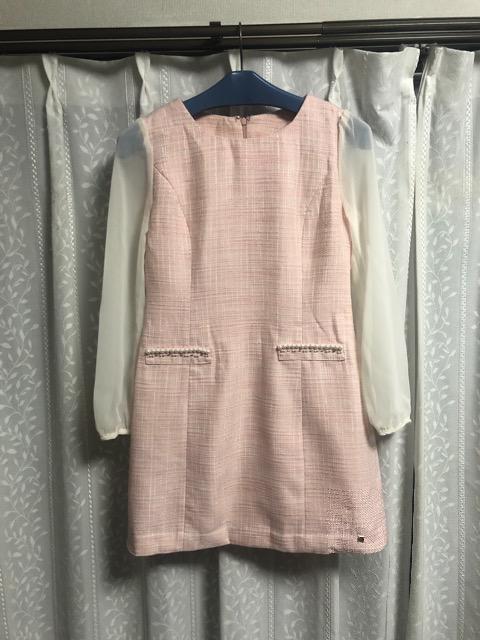 新品ミシェルマカロン ツイードシフォンスリーブワンピース 新品タグ付きmichell Macaron ミシェルマカロン ツイード