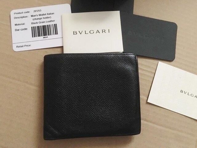 国内正規 BVLGARI ブルガリ 二つ折り財布 レザー ブラック