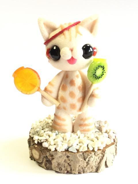 夏祭りを楽しむベンガル猫c(スノー)*狐のお面・フルーツ飴  新品 