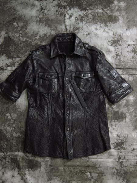 定価156600)バックラッシュ・レザーパンチング半袖シャツ | バック 金庫通販 ISAMUKATAYAMA BACKLASH パンチングレザーシャツ レザージャケット