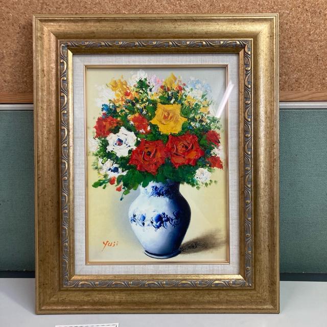 【真作】絵画　作者不詳　油彩6号　花　逸品　Q165 真作】絵画 作者不詳 油彩6号 花 逸品 Q165 くそ