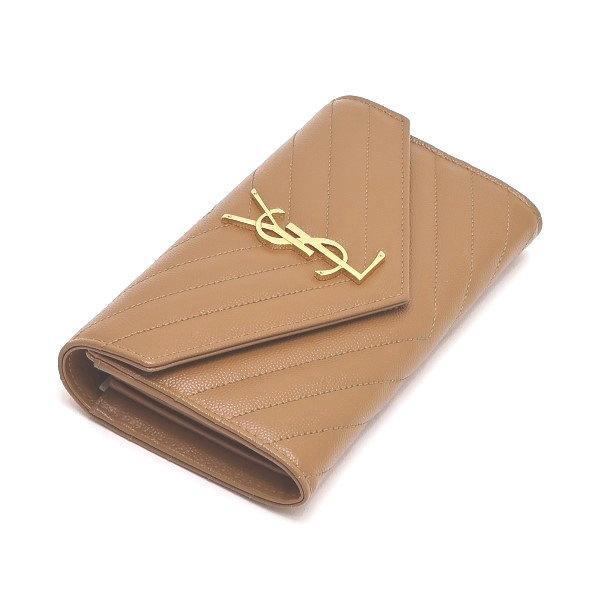 ◇ 本物 新品同様 ◇ サンローラン YSL 長財布 レザー ダークベージュ ...