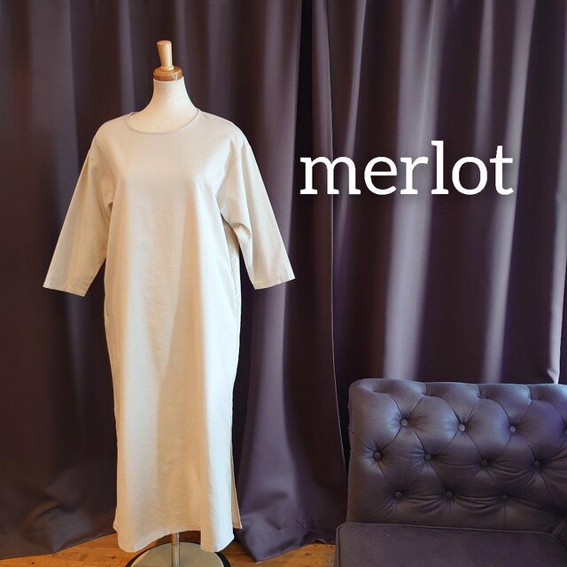 M2145 新品 Merlot メルロー F ワンピース ベージュ コットン メルロー Merlot 新品 中古のオークション モバオク