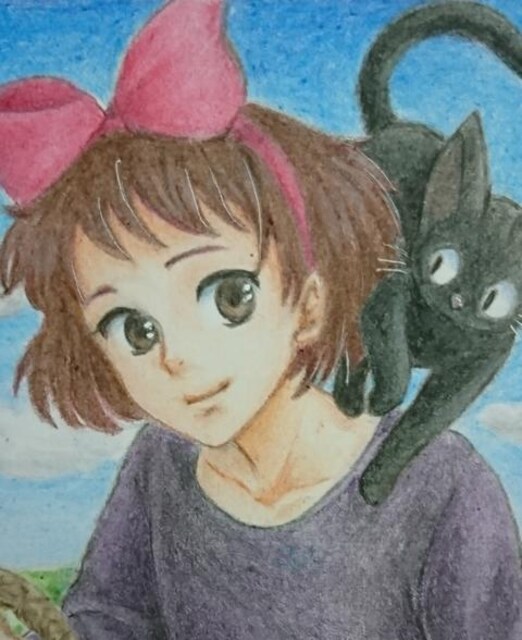自作イラスト 魔女の宅急便 キキとジジ 色鉛筆 新品 中古のオークション モバオク