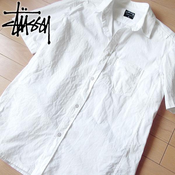 美品 M ステューシー stussy メンズ 半袖ロゴシャツ ホワイト