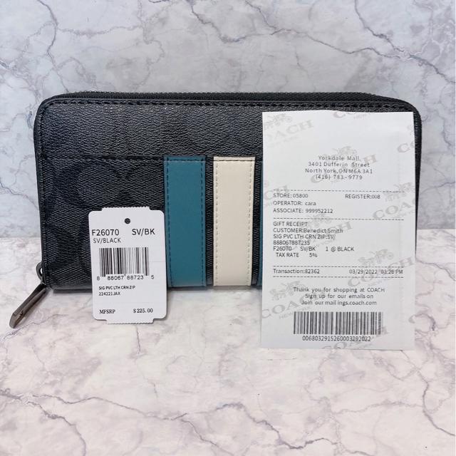 COACH 長財布 黒 青 白 COACH コーチ 長財布 シグネチャー 青 白 グレー