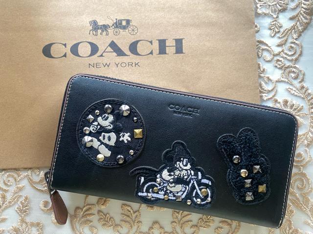F59340 新品 coachコーチ 長財布 ミッキー バイク箱紙袋