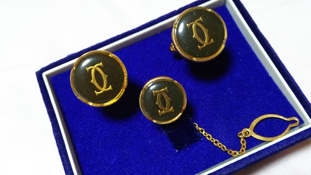 正規 Cartierカルティエ 2Cロゴ アンティークカフス 金×黒緑 正規 Cartierカルティエ 2Cロゴ アンティークカフス 金×黒緑