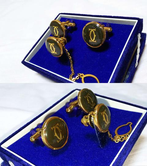 正規 Cartierカルティエ 2Cロゴ アンティークカフス 金×黒緑 正規 Cartierカルティエ 2Cロゴ アンティークカフス 金×黒緑
