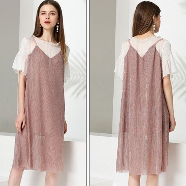 ひざ丈ワンピース ラメ生地 重ね着風 ピンク 半袖 大きいサイズ 女性ファッション 新品 中古のオークション モバオク ひざ丈ワンピース ラメ生地 重ね着風 ピンク 半袖 大きいサイズ 女性ファッション 新品 中古のオークション モバオク