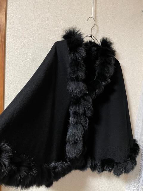 新品タグ付きCollezione di Moda☆ブルーFOX付きウール・カシミヤ