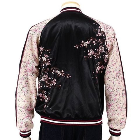 花旅楽団/桜刺繍×袖縮緬/スカジャン/黒/3rsj-301/ジャパネスク/サトリ ...