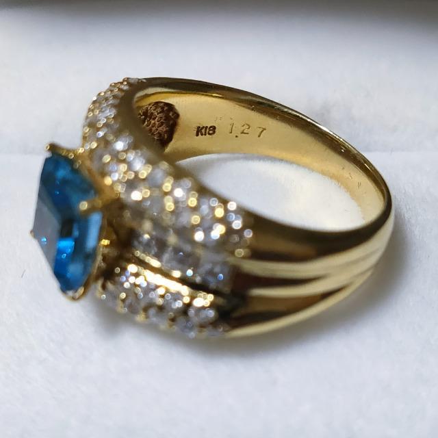 国産】ダイヤモンド×ブルートパーズ リング K18YG 1.27ct 8.4g リング ...