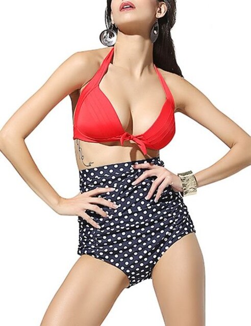 レディース 水着 流行り ドット付きレッドブルー 女性ファッション 新品 中古のオークション モバオク