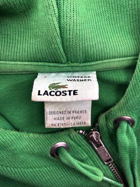 LACOSTE(ラコステ)VINTAGE WASHED ジップアップパーカージップ