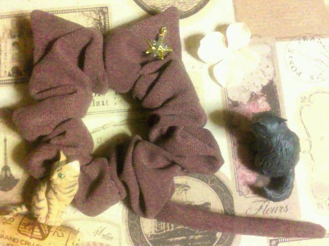 セール☆ハンドメイド＊・゜星クロス飾*猫モチーフシュシュ♪猫耳 