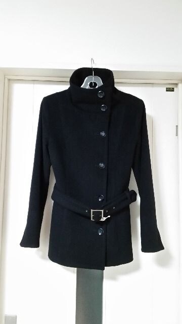 美品 ラストシーン スタンドカラー ベルト付き カシミヤコート 黒 M