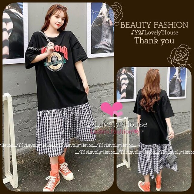 3l 4l 重ね着風tシャツ 裾フレアーチェック柄ワンピース 黒 女性ファッション 新品 中古のオークション モバオク No 3l 4l 重ね着風tシャツ 裾フレアーチェック柄ワンピース 黒 女性ファッション 新品 中古のオークション モバオク No