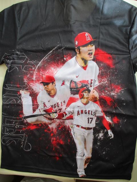 エンジェルス 大谷翔平 二刀流 デザイン Tシャツ 米国サイズL 新品 1点限定エンゼルスでの大谷翔平二刀流活躍記念Tシャツ黒XLサイズ