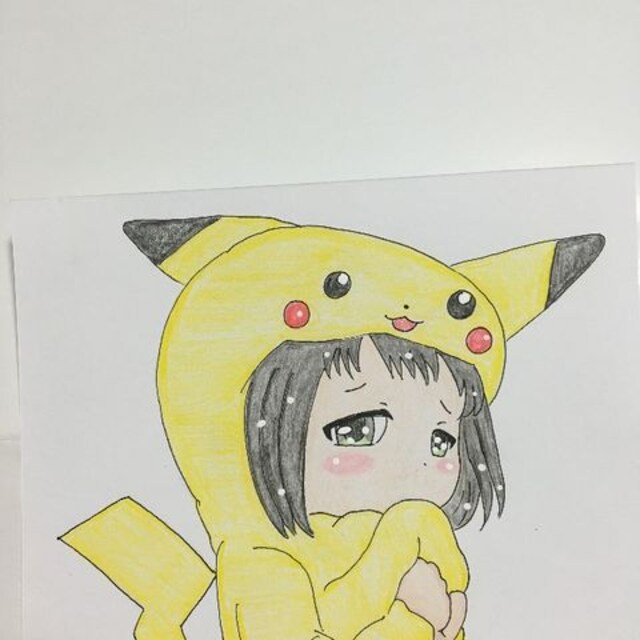 自作イラスト色鉛筆ロリ女の子 着ぐるみピカチュウ 丸見え 新品 中古のオークション モバオク